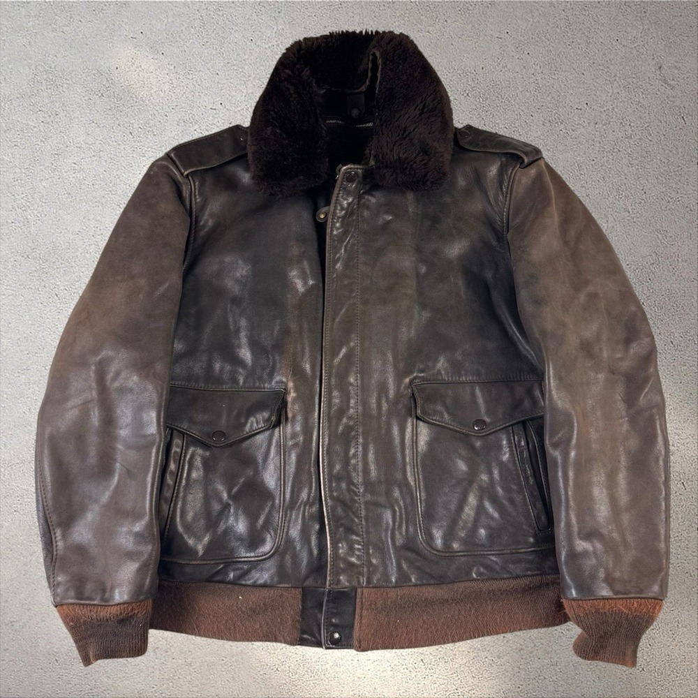 Vintage Schott NYC A2 Leather Flight Jacket Size Large (44) W/ Liner USA Bomber